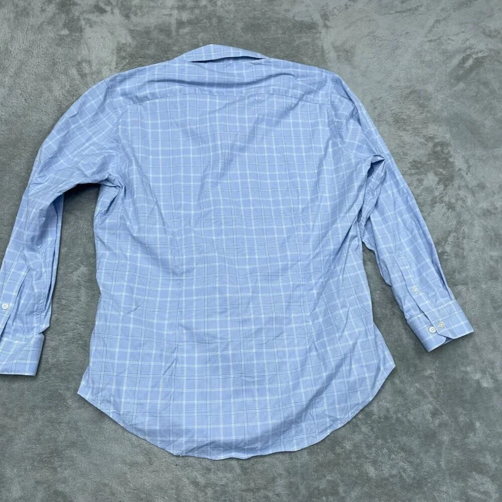 Kirkland Signature Mens Blue Plaid Long Sleeve Dress Shirt L a1034